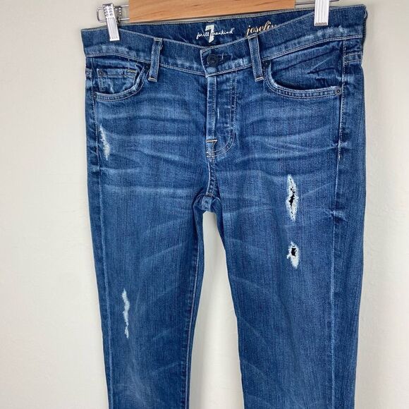 7 For All Mankind Josefina Lightly Distressed Boyfriend Crop Jeans - Picture 3 of 8